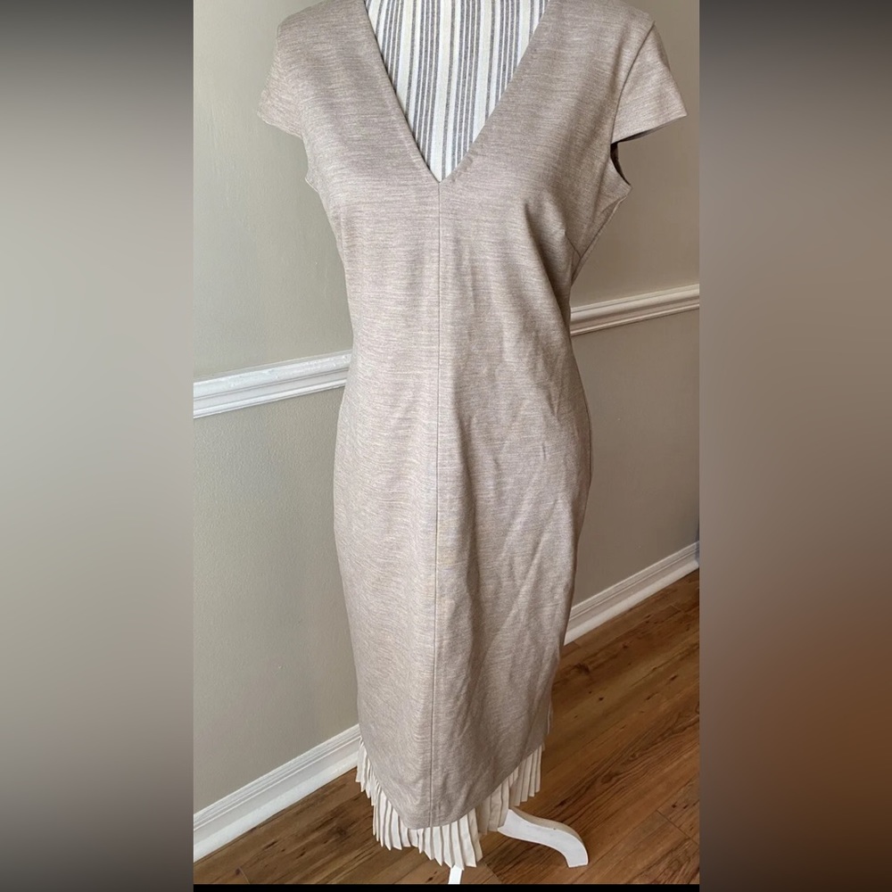 Max Mara Sheath Dress MAXMARA Stretch Wool Fitted Pleated Peek a Boo Hem 46 12 L